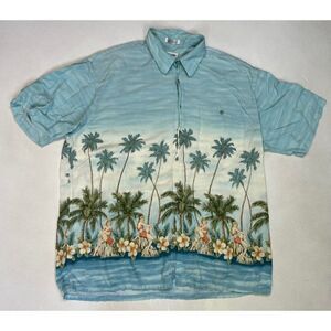 VINTAGE Pierre Cardin Hawaiian Shirt Men XL Palm Trees Sexy Pin Up Girl Print